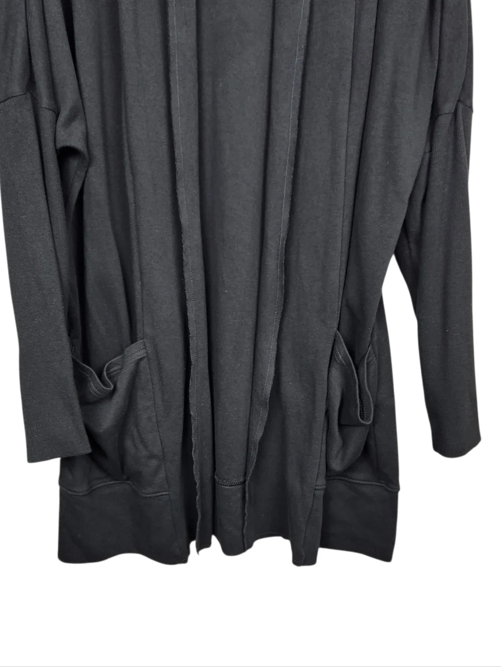 PACT Airplane Cardigan Black 100% Organic Cotton Travel Longline Womens Size M L - Picture 5 of 14